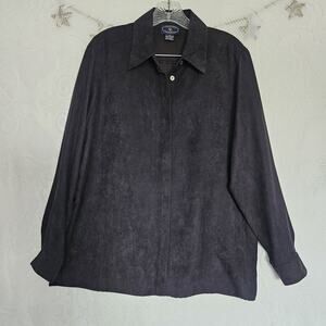 Chelsea Campbell Medium Black Classic Faux Suede Hidden Button Up Top 90s Grunge